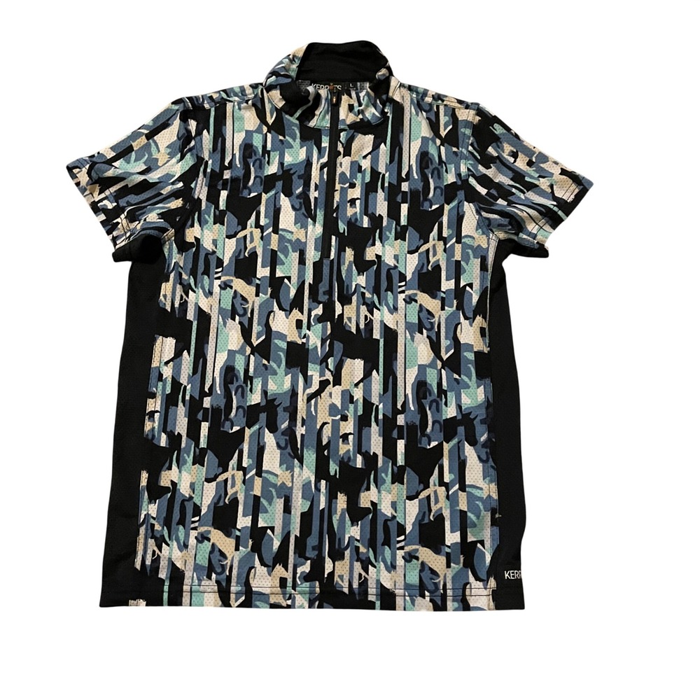 Kerrits EquiBreeze Ice Fil Short Sleeve Shirt Blue Geometric Horse Riding Top L